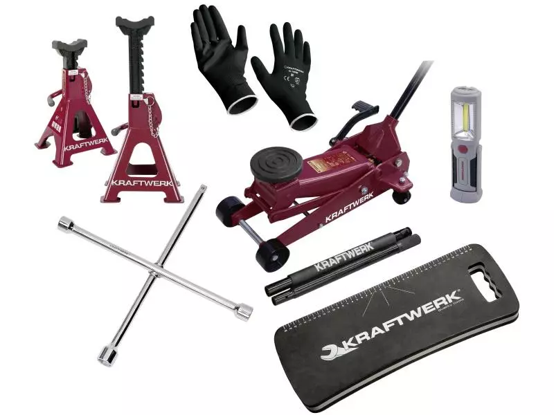 Kraftwerk Radwechsel-Set m. Schnellhub-Fusspedal, 3 Tonnen 1 Kraftwerk Radwechsel-Set m. Schnellhub-Fusspedal, 3 Tonnen